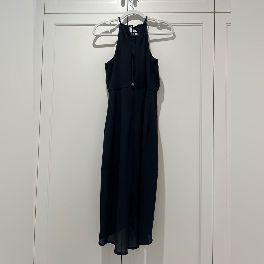 Dotti Dark Navy Chiffon Tulip Hem Evening Dress - Picture 2 of 6